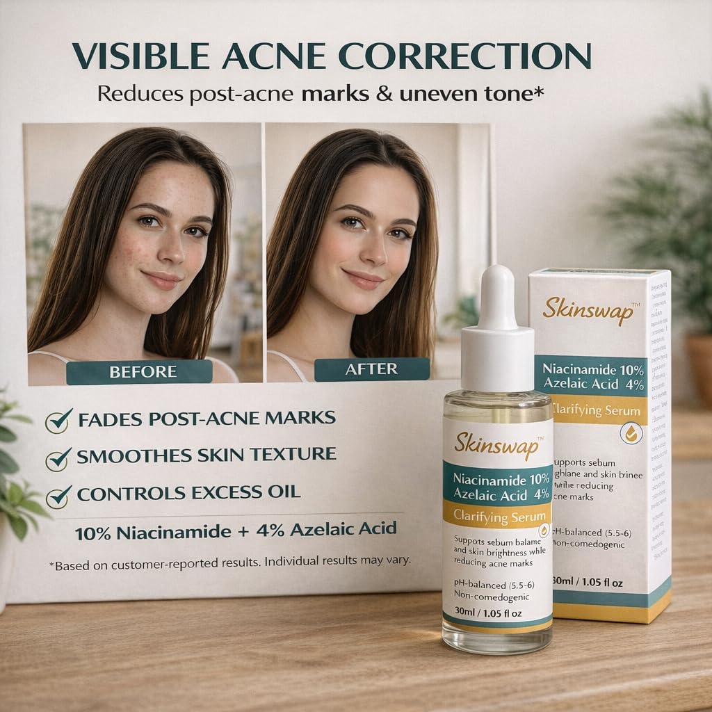 Skinswap Active 14% Niacinamide Serum with Azelaic Acid | Clarifying Face Serum for Brightening & Oil Control | Helps Reduce Acne, Blemishes & Acne Marks | Smooth, Clear-Looking Skin | For Women & Men | 30 ml