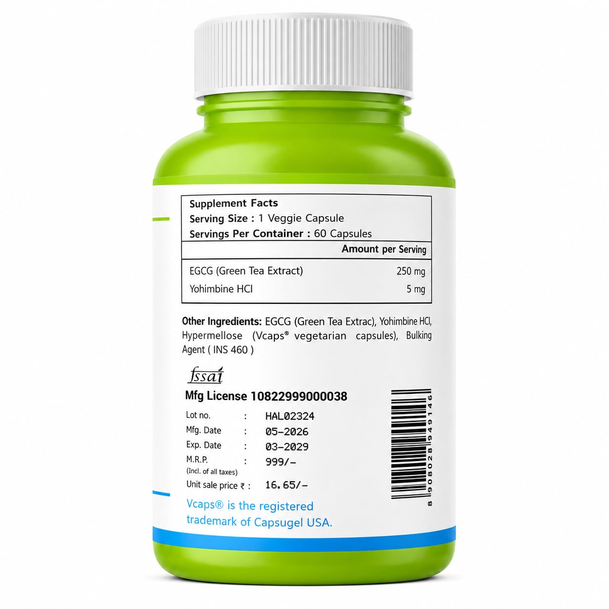 Haleup Yohimbine 5 mg Haleup USA, 60 capsules enriched with Green Tea Extract