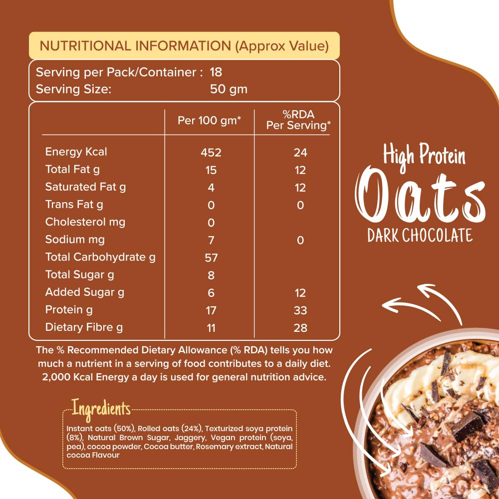 Health Ninja Dark Chocolate Oats | High Protein Breakfast Oats | Protein Oats 900 gm Pack