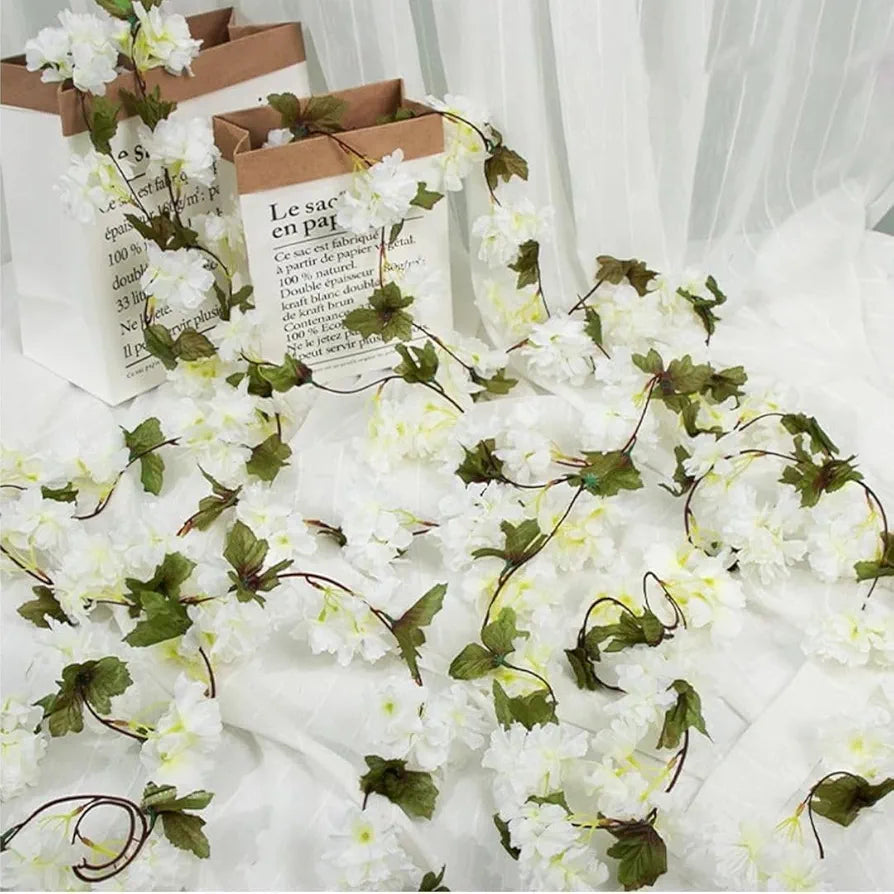 Artificial Cherry Blossom Rattan Flowers Vine White
