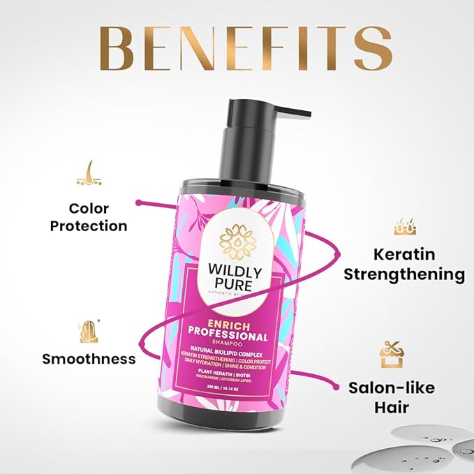 Wildly Pure Professional Keratin Colour Protect Shampoo for 72 Hours Smoothening & Strength Men & Women| 300 Ml | Enrich