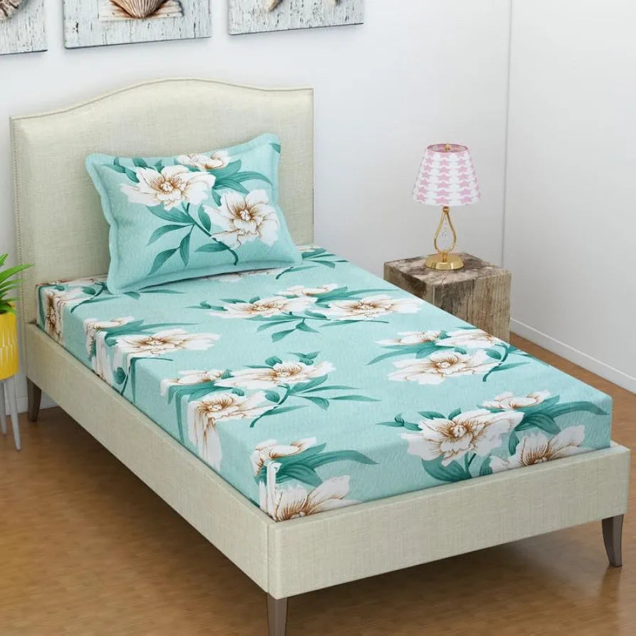 HomeKart Microfiber 160 TC Flat Single Bedsheets for Summer Breathable Wrinklefree  with 1 Pillow Covers Pastle Green