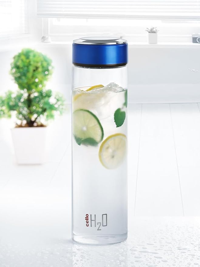Cello H2o Borosilicate Glass Water Bottle | 600 ml | Blue
