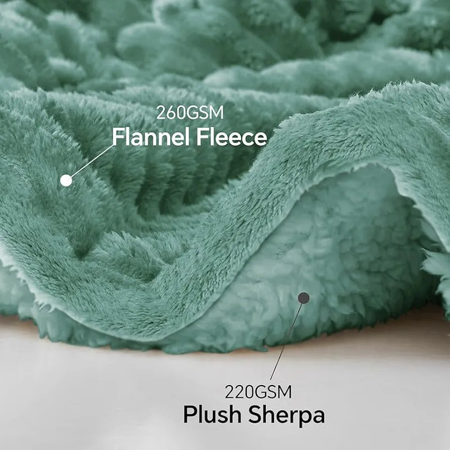 Homekart Pencil Pattern Flannel Fleece Sherpa Blanket Soft Plush Fluffy Season AC and Mild Winter Reversible Blanket Single Bed Mint Green
