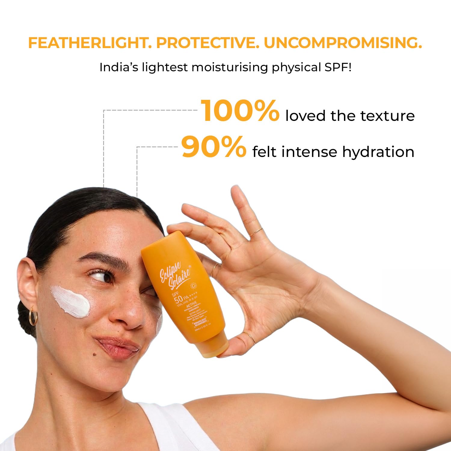 Eclipse Solaire Active Physical / Mineral Sunscreen SPF50 PA++++ | Clinically Tested | No White Cast | Broad Spectrum UVA/UVB & Blue Light Shield | Non-Greasy Sunscreen SPF 50 For All Skin Types â€“ 60ml.