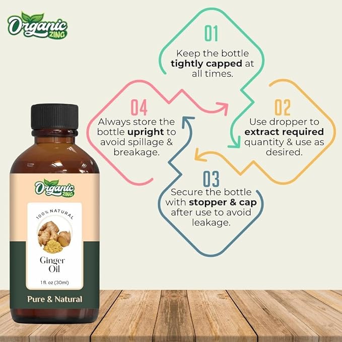 Organic Zing Ginger Essential Oil for Skin, Face, Hair Care, Aromatherapy, Diffuser, Conditioner - 30 Ml