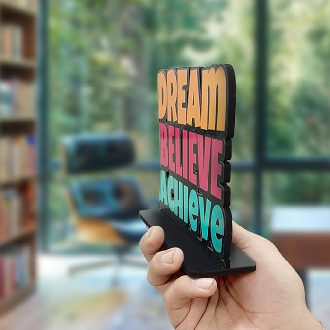 Artvibes Wooden Idols and Figurine Dream Believe Achieve Quote Table Decoration for Office Desk | Home Decor | Living Room