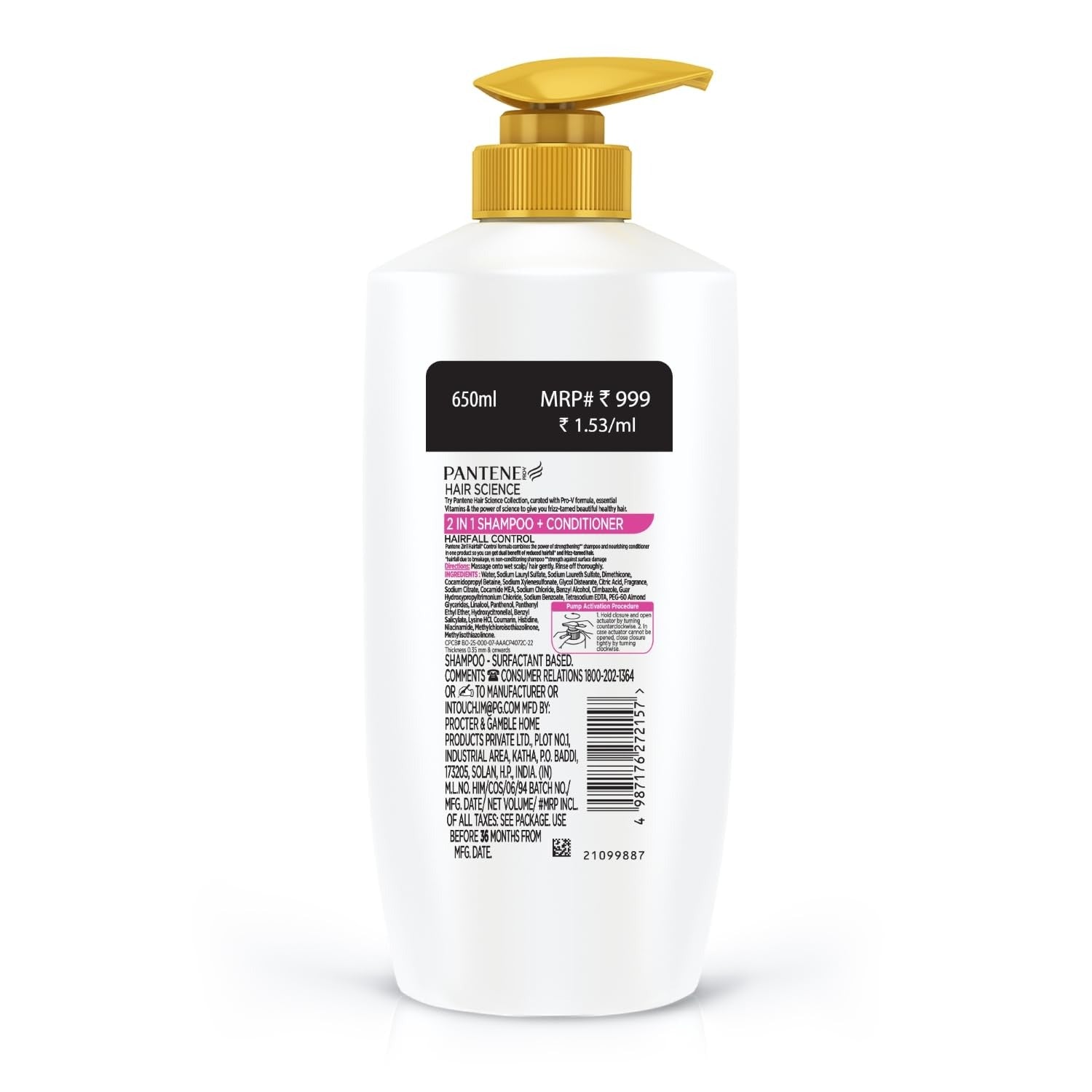 Pantene Advanced Hairfall Solution 2in1 Hairfall Control Shampoo + Conditioner - 650 ml