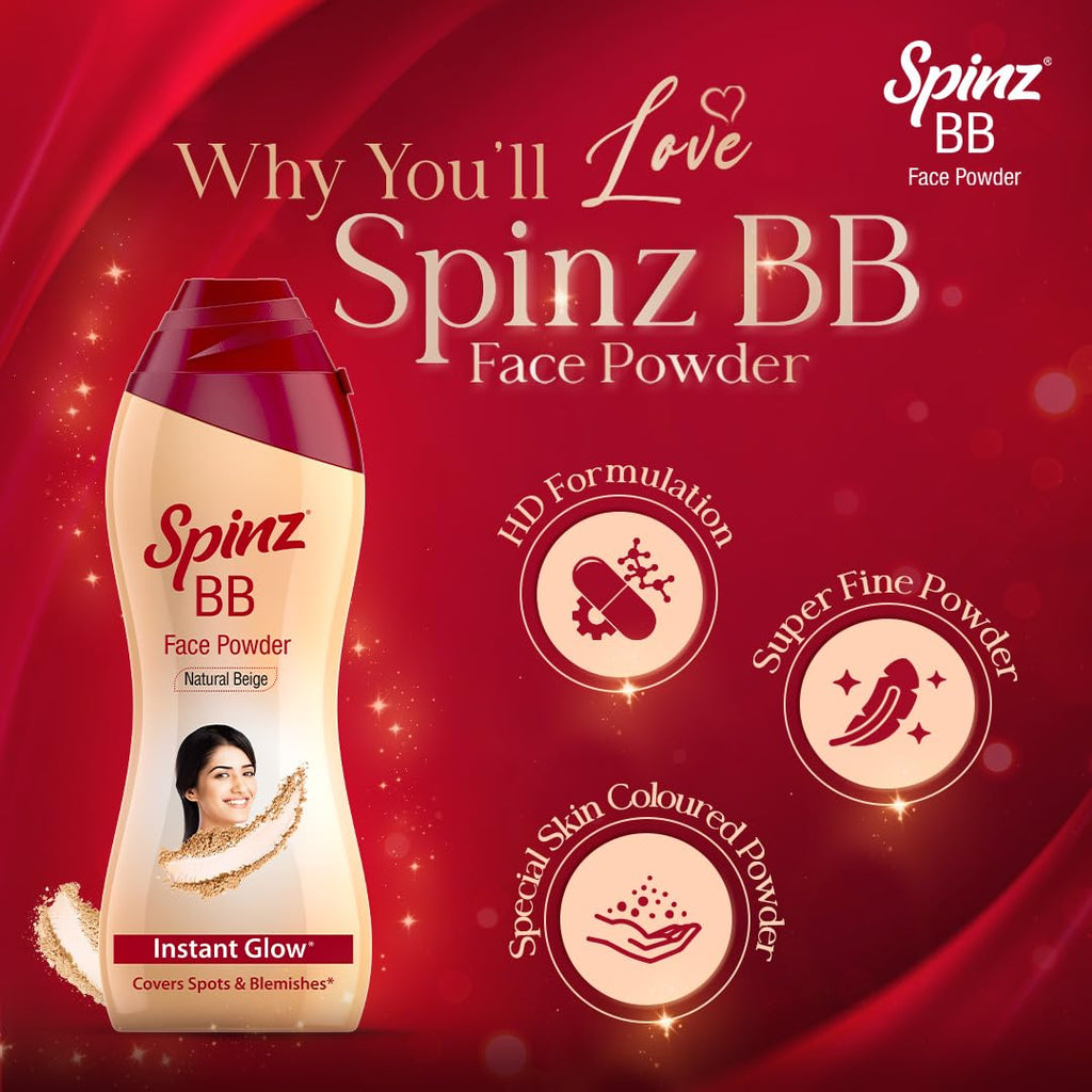 Spinz BB Brightening & Beauty Face Talc for Instant Brightness | Lasts 2X Longer, Covers Dark Spots and Blemishes, Gives Soft and Smooth Skin (Natural Beige) â€“ 70 gm
