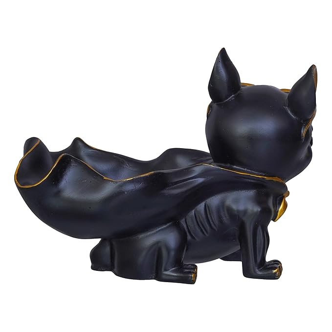 Ecraftindia Black Bull Dog Statue in Glasses With Cape Serving Tray Animal Figurine for Home Table Decor Showpiece