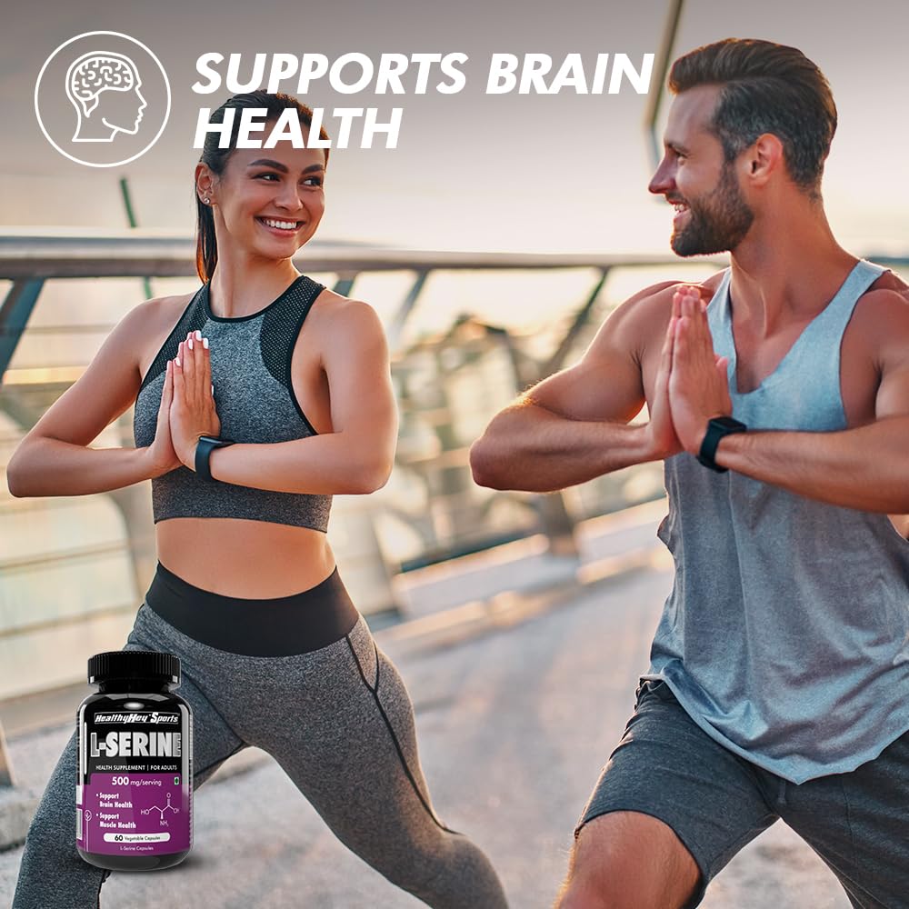 HealthyHey Sports L-Serine - 500mg/Serving - 60 Vegetable Capsules