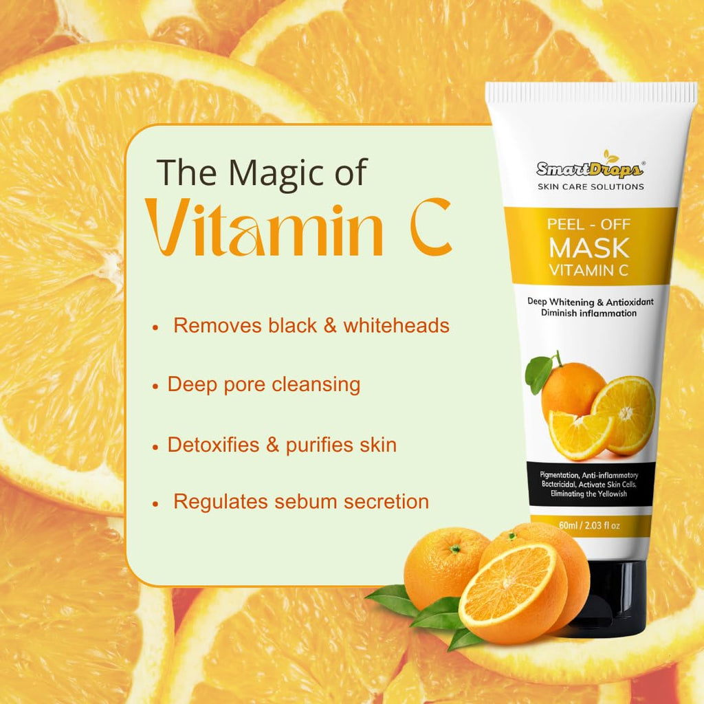 Smartdrops Vitamin C Peel Off Mask | Vitamin C Peel Off Mask for Blackheads Removal | Radiant Skin | PeelOffMask for Men and Women | Pack 1