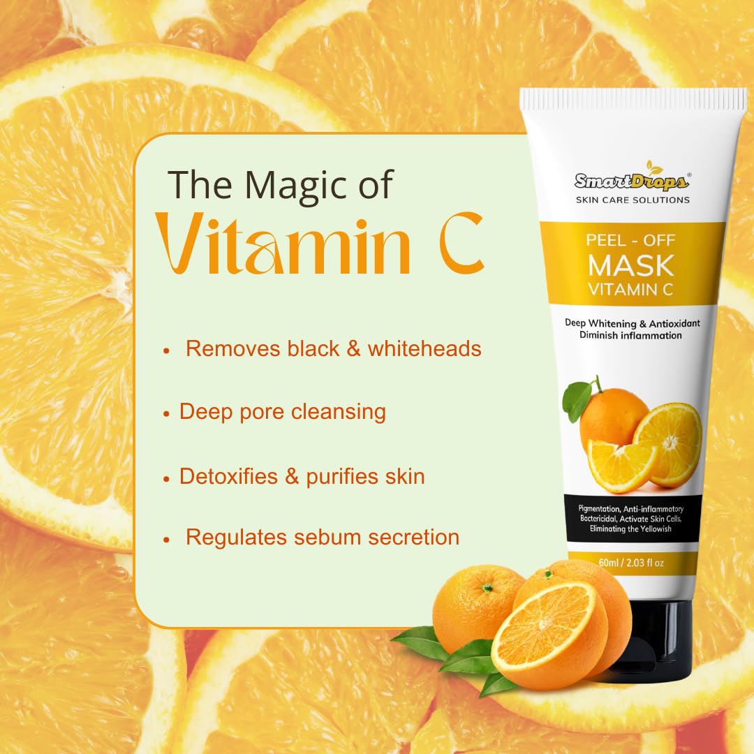 Smartdrops Vitamin C Peel Off Mask | Vitamin C Peel Off Mask for Blackheads Removal | Radiant Skin | PeelOffMask for Men and Women | Pack 1