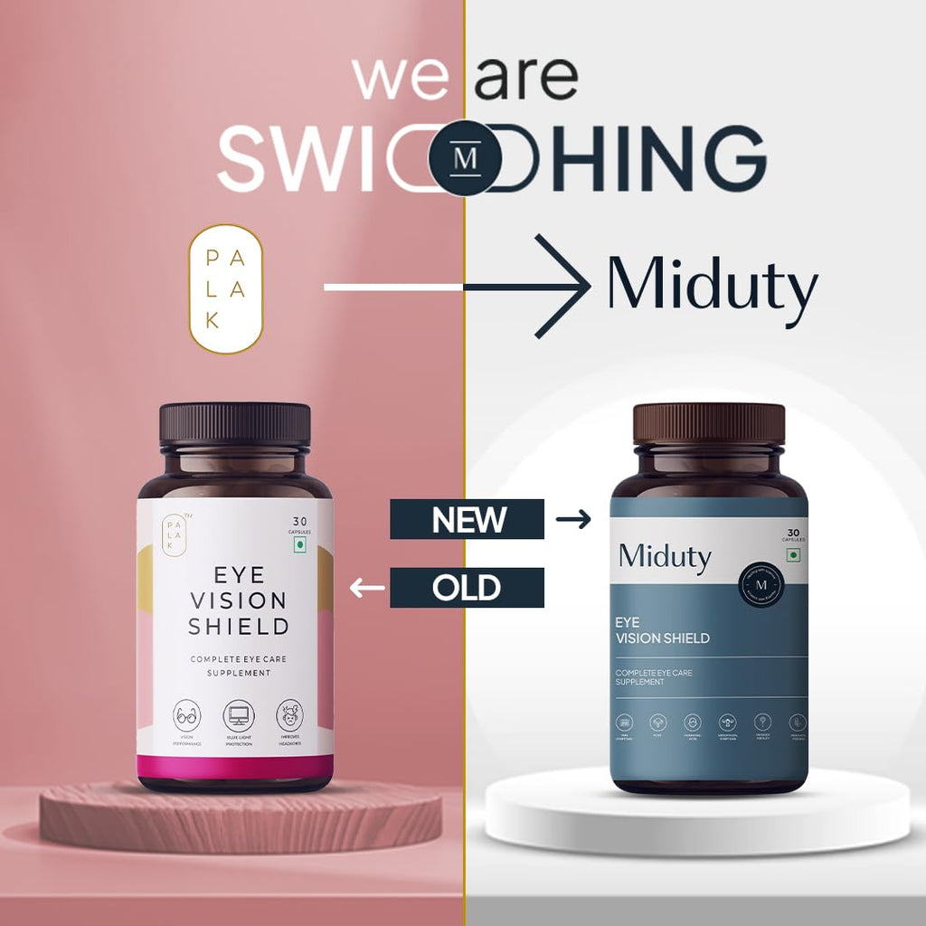 Miduty by Palak Notes Eye Vision Shield Supplement for Dry Eyes Bilberry Fruit Extracts, Lutein, Beta Carotene, Zeaxanthin, Astaxanthin, Lycopene - Eye Vitamin for Blurry Vision - 30 Capsules