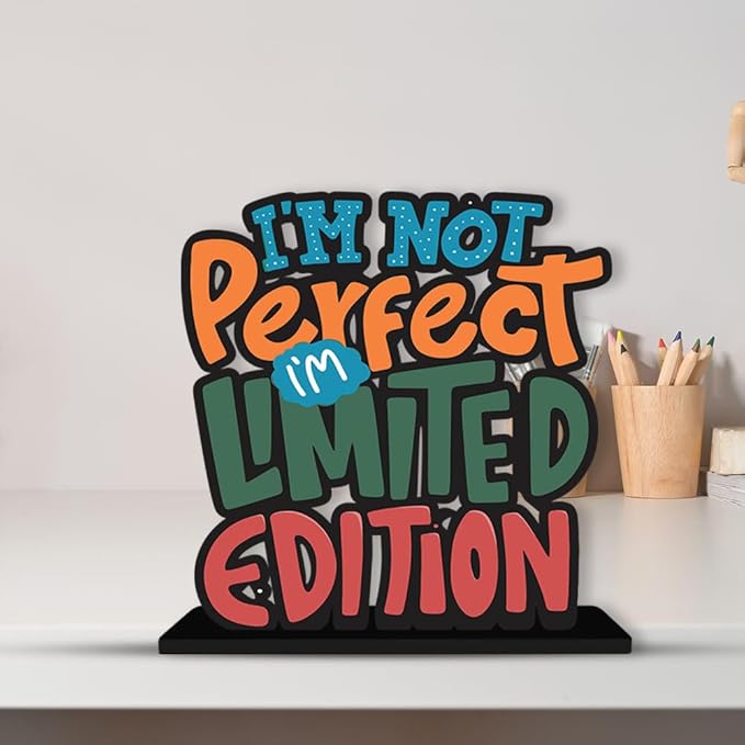 Artvibes Wooden Idols and Figurine I Am Not Perfect Limited Edition Inspirational Quotes Table Decoration for Office Desk