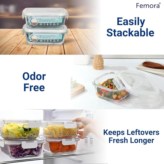 Femora Borosilicate Glass Containers for Kitchen | Storage Box for Kitchen With Air Vent Lid | Set of 3 |180 Ml