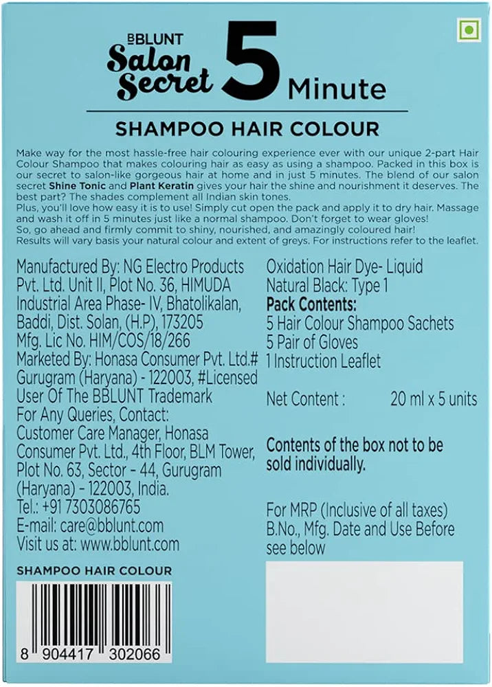 BBlunt Salon Secret 5 Minute Shampoo Hair Colour - 20 ml (Pack of 5)