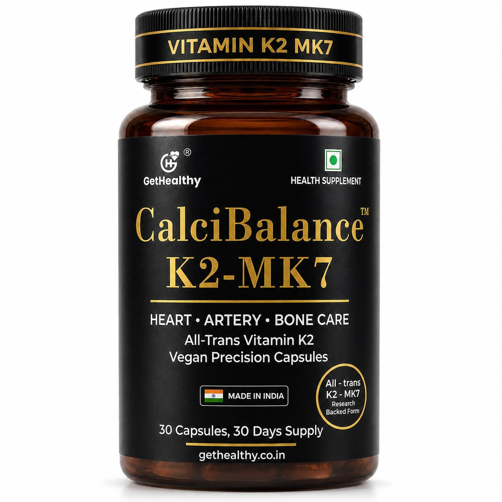 GetHealthyÂ® CalciBalanceâ„¢ Vitamin K2 MK7 55 mcg | All-Trans Menaquinone-7 | Daily Bone Wellness Support | Vegetarian Capsules | Made in India | 30 Count
