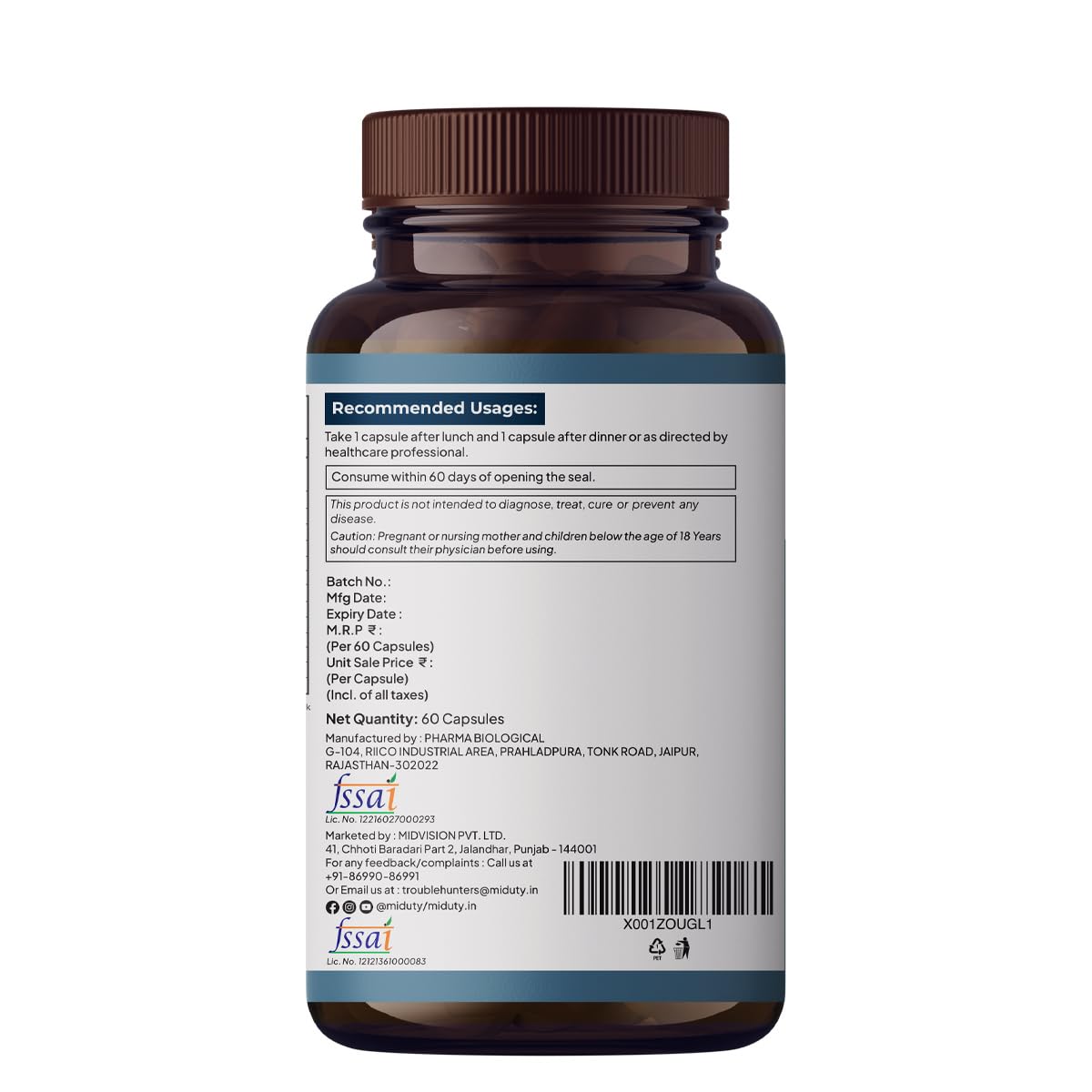 Miduty Palak Notes Triple Thyroid Care Supplement - Rapid Action Formula - KSM-66 Ashwagandha - Sea Kelp - Zinc - Vitamin B1-Selenium-L-Tyrosine - Supports Thyroid Health - Good mood - 60 Capsules