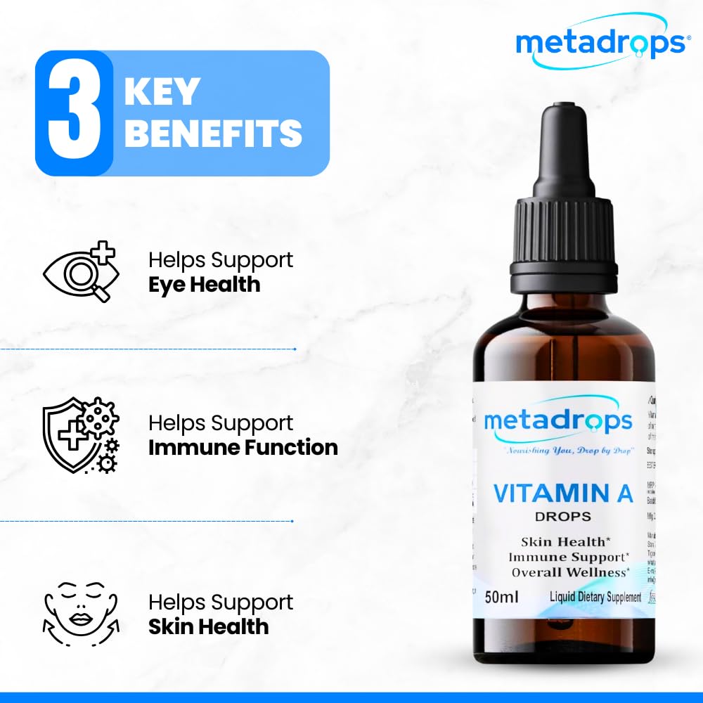 METADROPS Vitamin A Liquid Supplement - Retinyl Palmitate, 100 Sublingual Servings for Enhanced Absorption, 50 mililitre