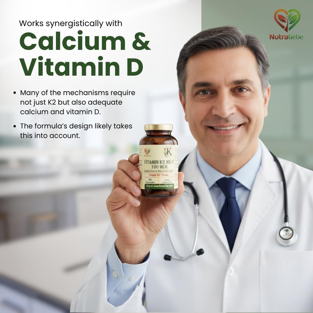 Nutraliebe Vitamin K2 (as MK-7 Menaquinone-7) â€“ High Bioavailability Formula for Bone Strength, Calcium Absorption & Heart Health | Supports Arterial Flexibility | 90 Veg Capsules | Non-GMO & Gluten-Free