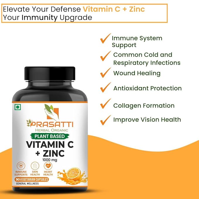 Prasatti Herbal Organic Vitamin C Amla Extract With Zinc - 120 Veg Caps