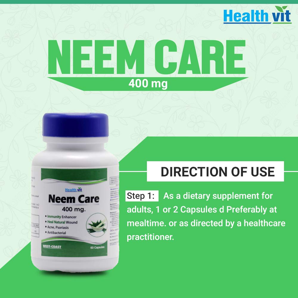 Healthvit Neem Care for Skin Care - 400 mg (60 Capsules, Neem Powder)
