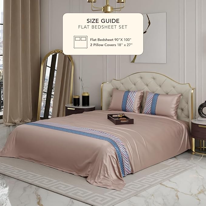 Stoa Paris Bedsheets for Double Size Bed Satin Bedsheet Set Colour Chateau Charisma-Champagne
