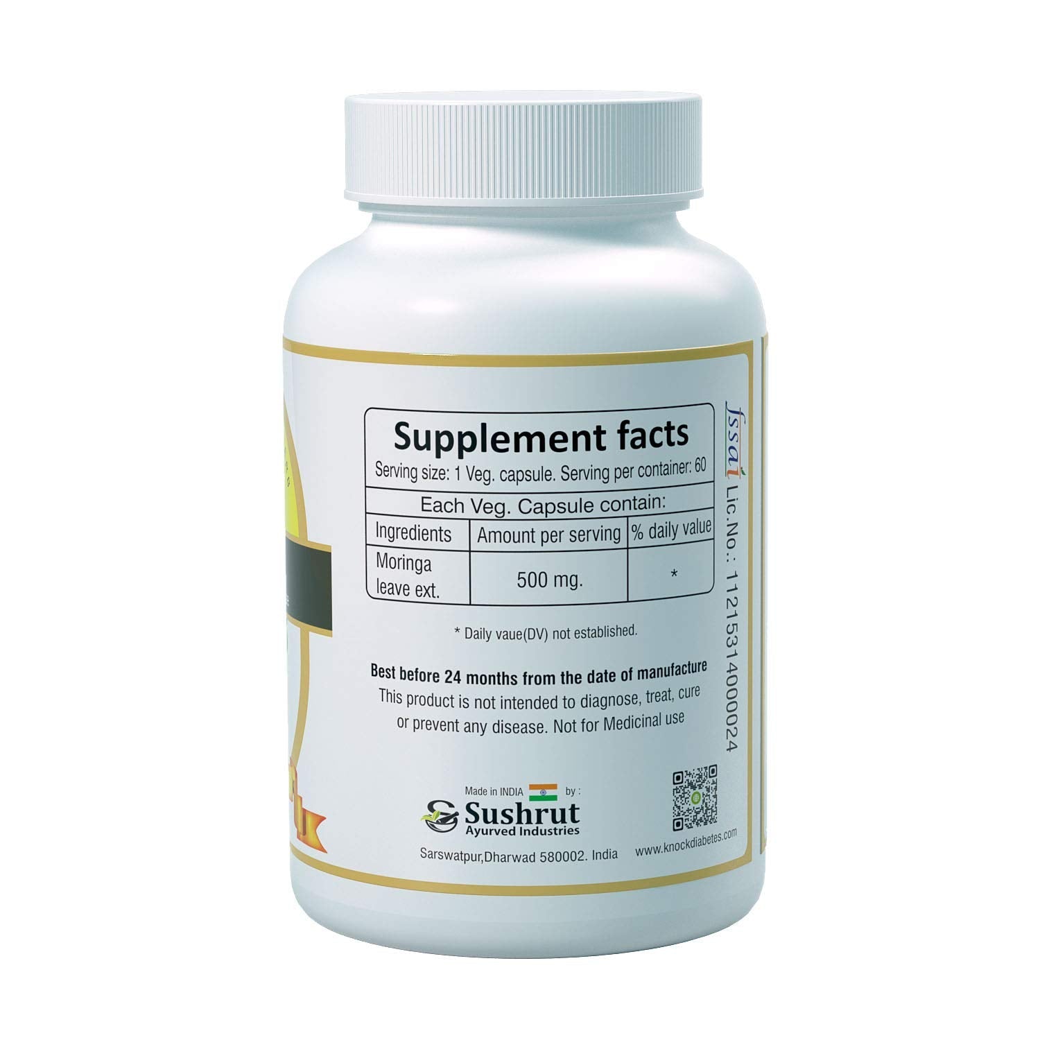 Moringa Leaves Extracts (500mg X 60 Veg Capsules) - Dietary Herbal Supplement
