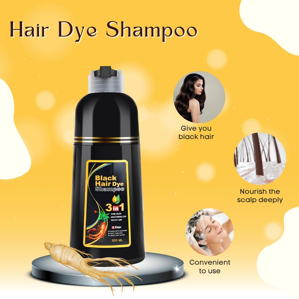 Hair Dye Shampoo | Black Hair Dye Shampoo 3 in 1 | Black hair Shampoo for Women & Men | 300ml (Pack 1)