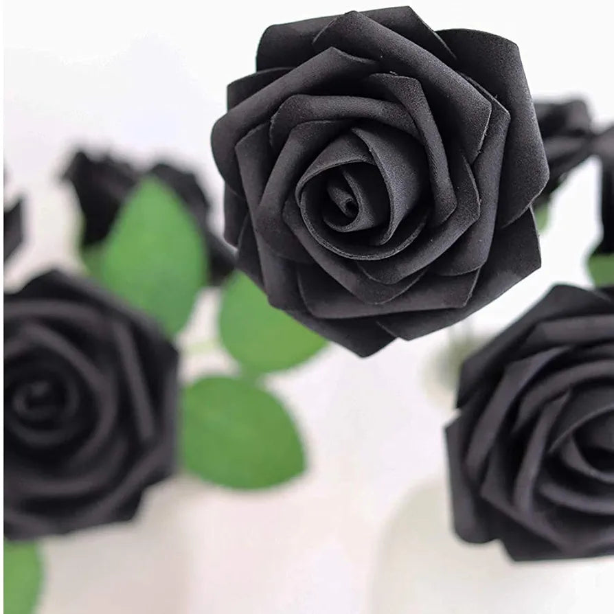 Artificial Flowers 25pcs Real Looking Black Foam Fake Roses with Stems Black