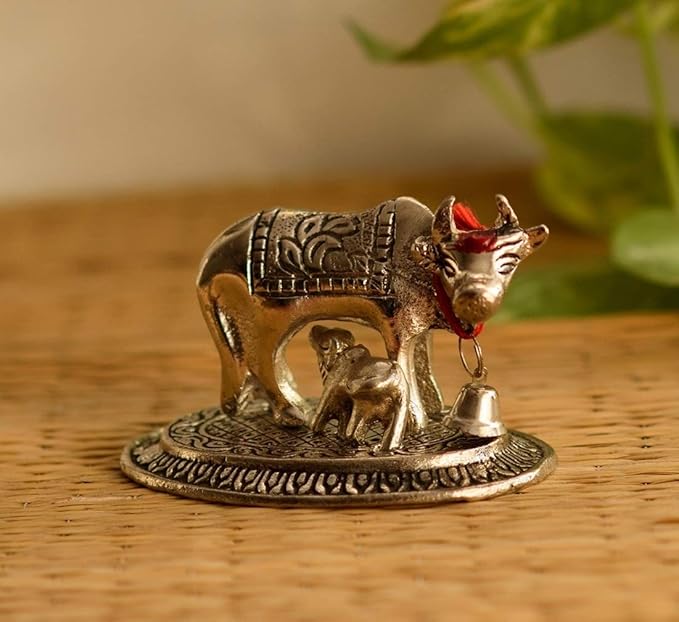 Ecraftindia Handcrafted Cow and Calf Figurine | Silver