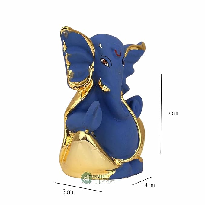 Indicast Resin Lord Ganpati Gold Plated Ganesha Idol Figurine Murti for Car Dashoboard Home and Office Decor & Gifts