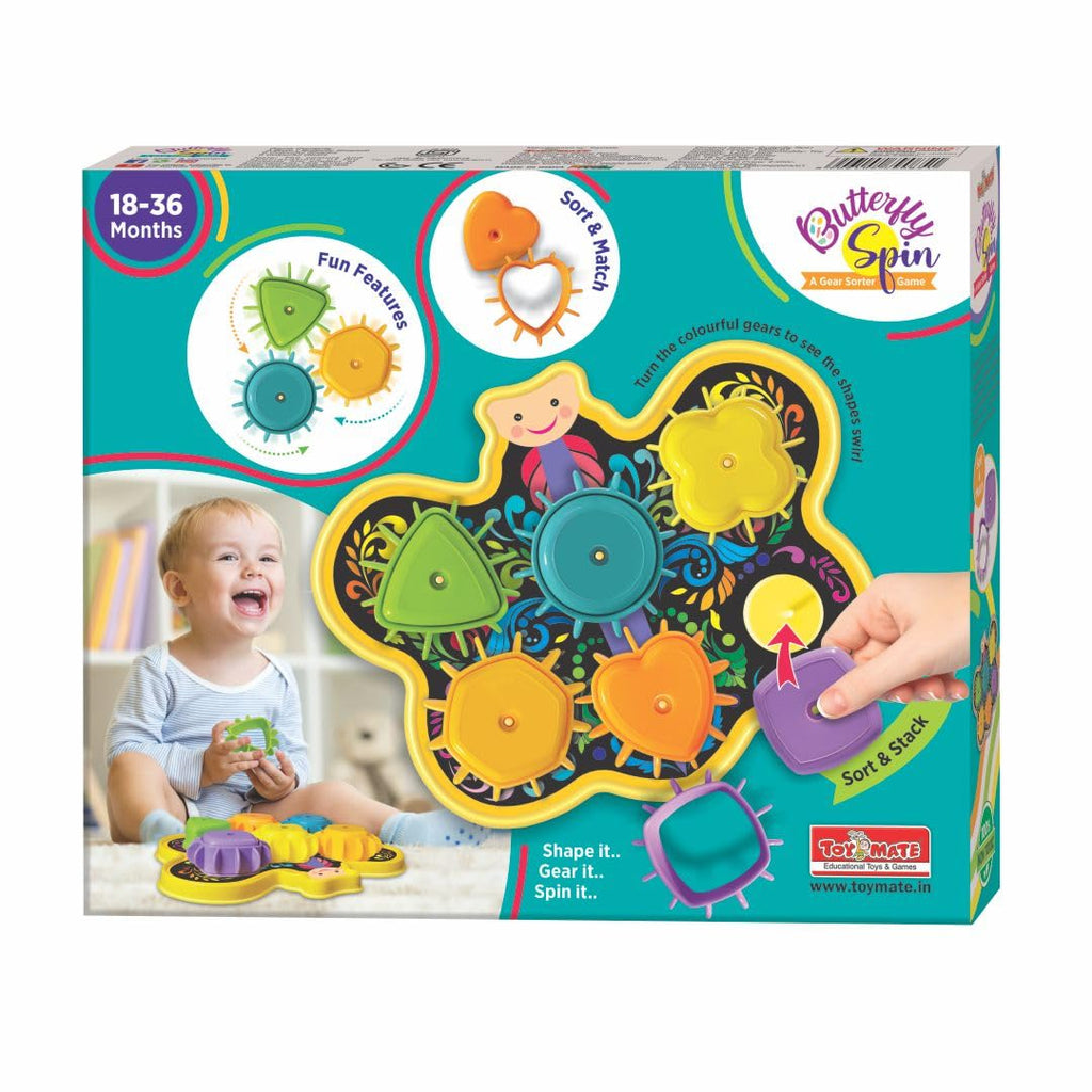 Toymate Butterfly Spin Gear Sorter & Shape Matching Toy for Toddlers
