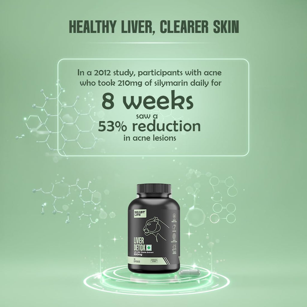 BeastLife Liver Detox with Pure Milk Thistle (80% Silymarin) Extract | Added Multivitamin & Amino Acid with Natural Detoxification Formula | Liver Support Supplement | 30 Veg Capsules