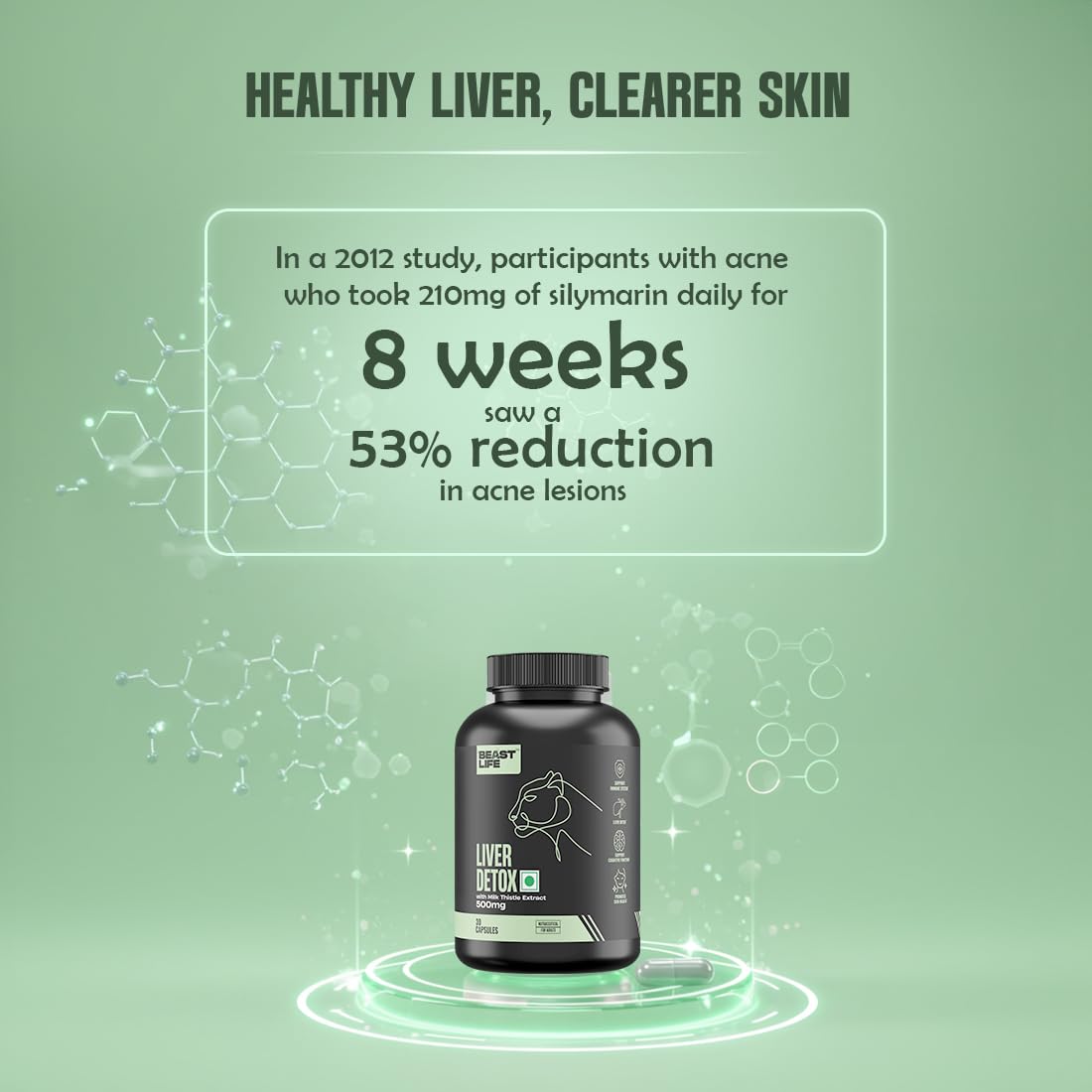 BeastLife Liver Detox with Pure Milk Thistle (80% Silymarin) Extract | Added Multivitamin & Amino Acid with Natural Detoxification Formula | Liver Support Supplement | 30 Veg Capsules