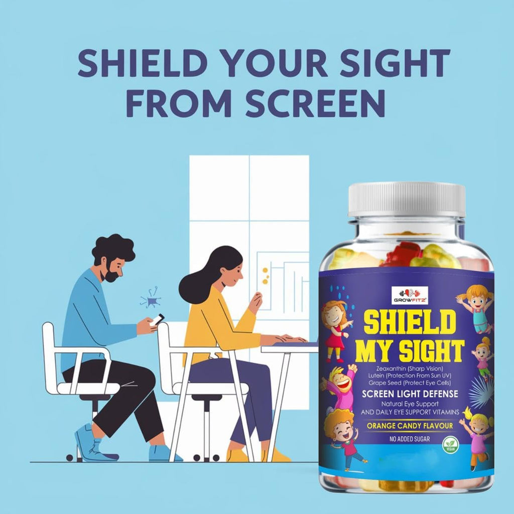 Growfitz Eye Defense Gummies with Lutein & Zeaxanthin | Reduces Digital Strain | Orange Flavor 30 Gummies | Eye Vision Support Supplement for Kids, Men & Women | Natural Ingredients, Multivitamins