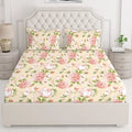 Layers Classic Cotton Bedsheet Set for All Seasons Lightweight 104 TC Queen Size Light Pink, Floral Pattern
