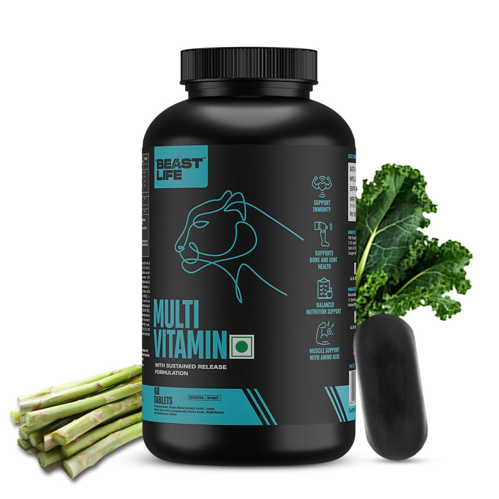 BeastLife Multivitamin Tablets With 30+ Nutrient Supports | Vitamins, Minerals, Biotanical Extract, Amino Acids & Active Ingredients |Boosts Immunity, Energy & Daily Wellness | 60 Tablets | Vital Nutrients for Active Lifestyle