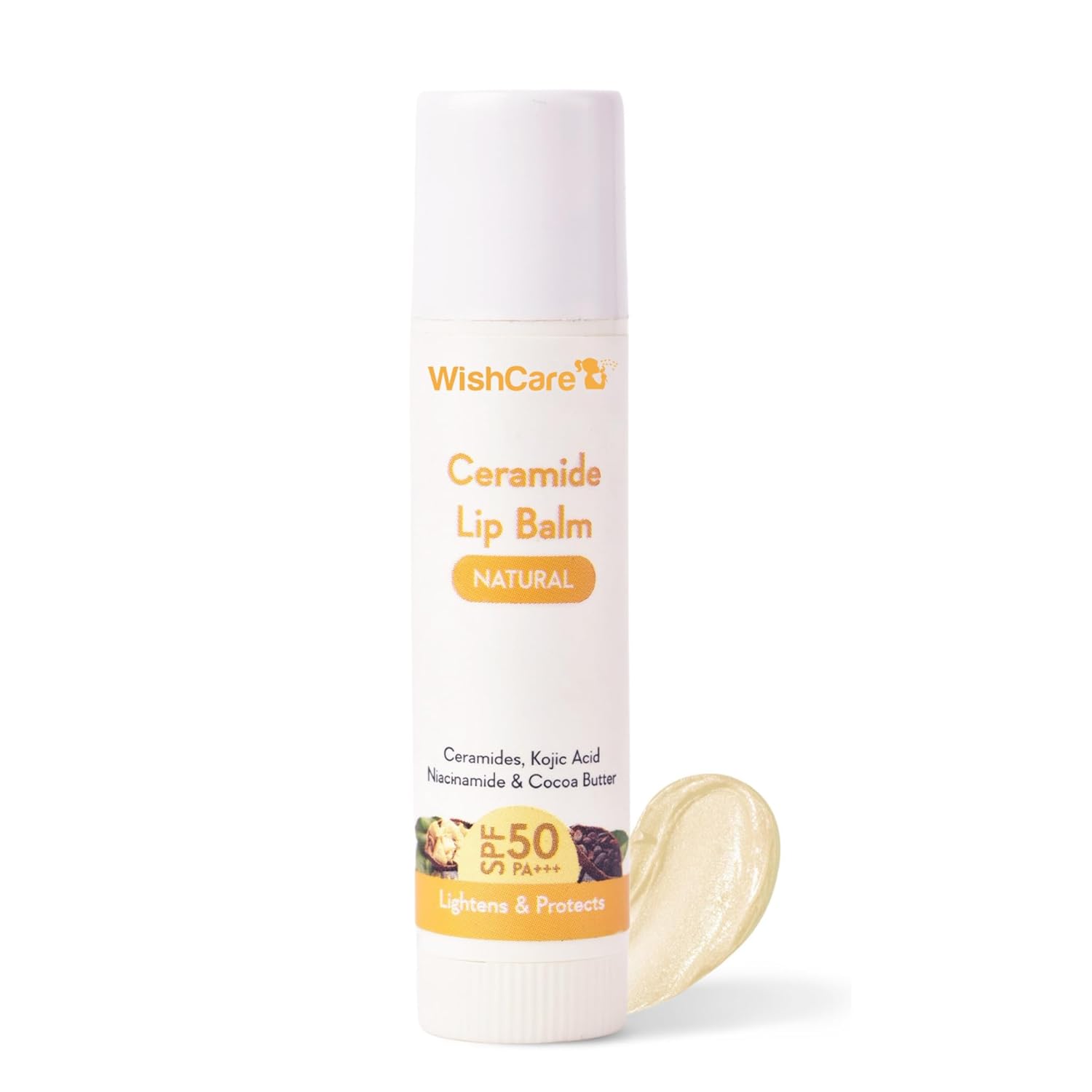 WishCare Ceramide Lip Balm SPF 50 PA+++ | Brightening Lip Balm for Dark Lips | In-Vivo Tested | Kojic Acid & Niacinamide | Natural & Untinted | For Women & Men | 5g