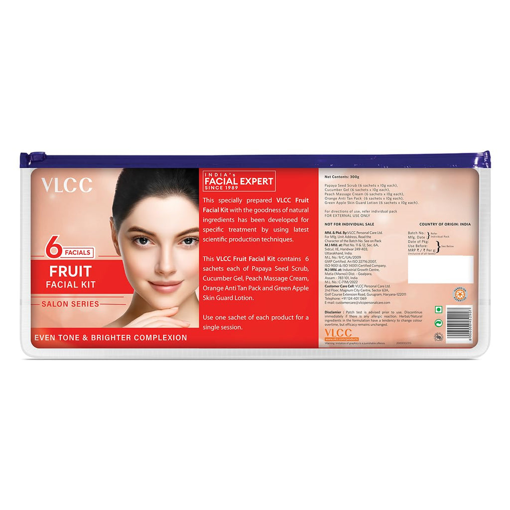 VLCC Salon Series Fruit Facial Kit - ( 6 Facials ) - 300 g | At Home Fruit Facial | Tightens Skin, Lightens Dark Spots & Brightens Skin Tone | Papaya, Cucumber, Peach, Orange & Green Apple.