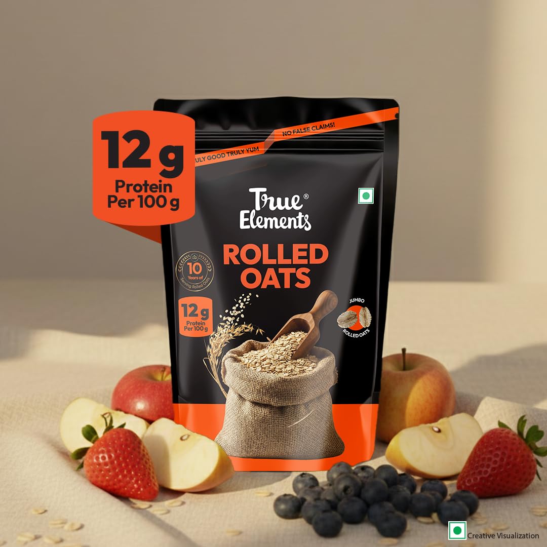 True Elements Rolled Oats 1.2kg - Monthly pack | Wholegrain High Fibre, High protein Oats | Keeps You Fuller Longer | Perfect for overnight oats, smoothies & baking