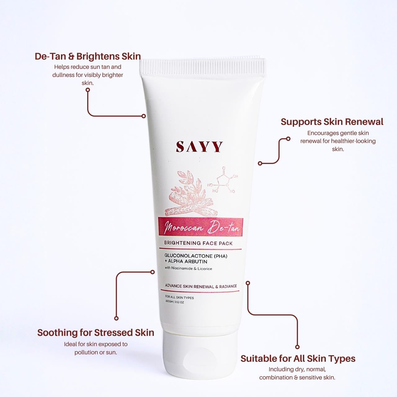 SAYY Moroccan DeTan Brightening Face Pack for Advance Skin Renewal Radiance Clay Mask