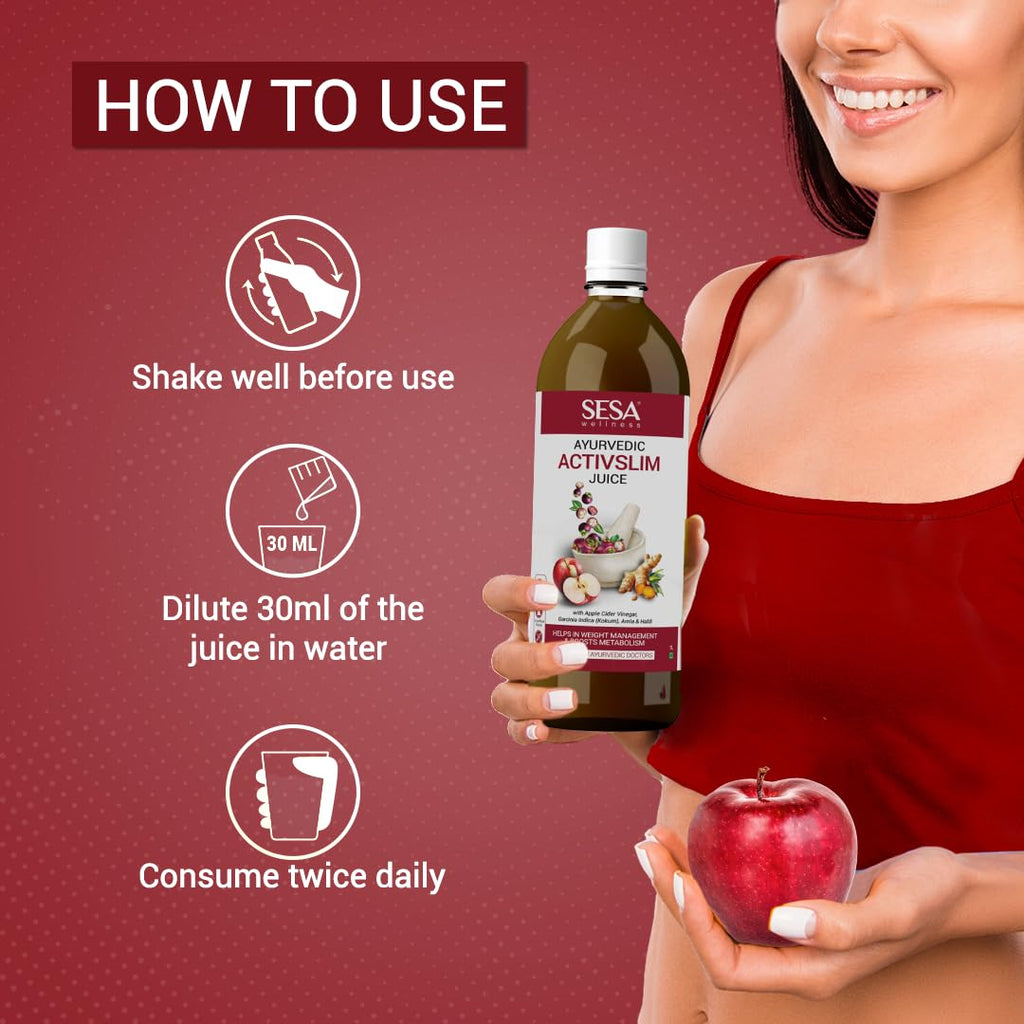SESA Ayurvedic Activslim Juice 1 Lt Helps in Weight Management Made with Apple Cider Vinegar Healthy Diet Drink Active Slim, No added Sugar, Colour or Flavour (1 Lt)