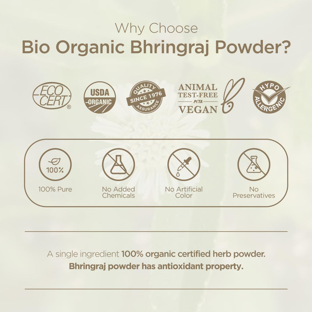 Indus Valley 100% Pure Bhringraj Powder for Hair Growth Natural & Preservative-Free Ideal for Hair Oil, Masks & DIY Packs for Strong Shiny Hair (100g)
