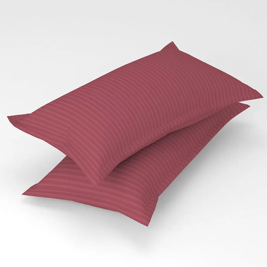 Homefab India 160 TC Stripe Glace Cotton Double BedSheet with 2 Pillow Covers Pink
