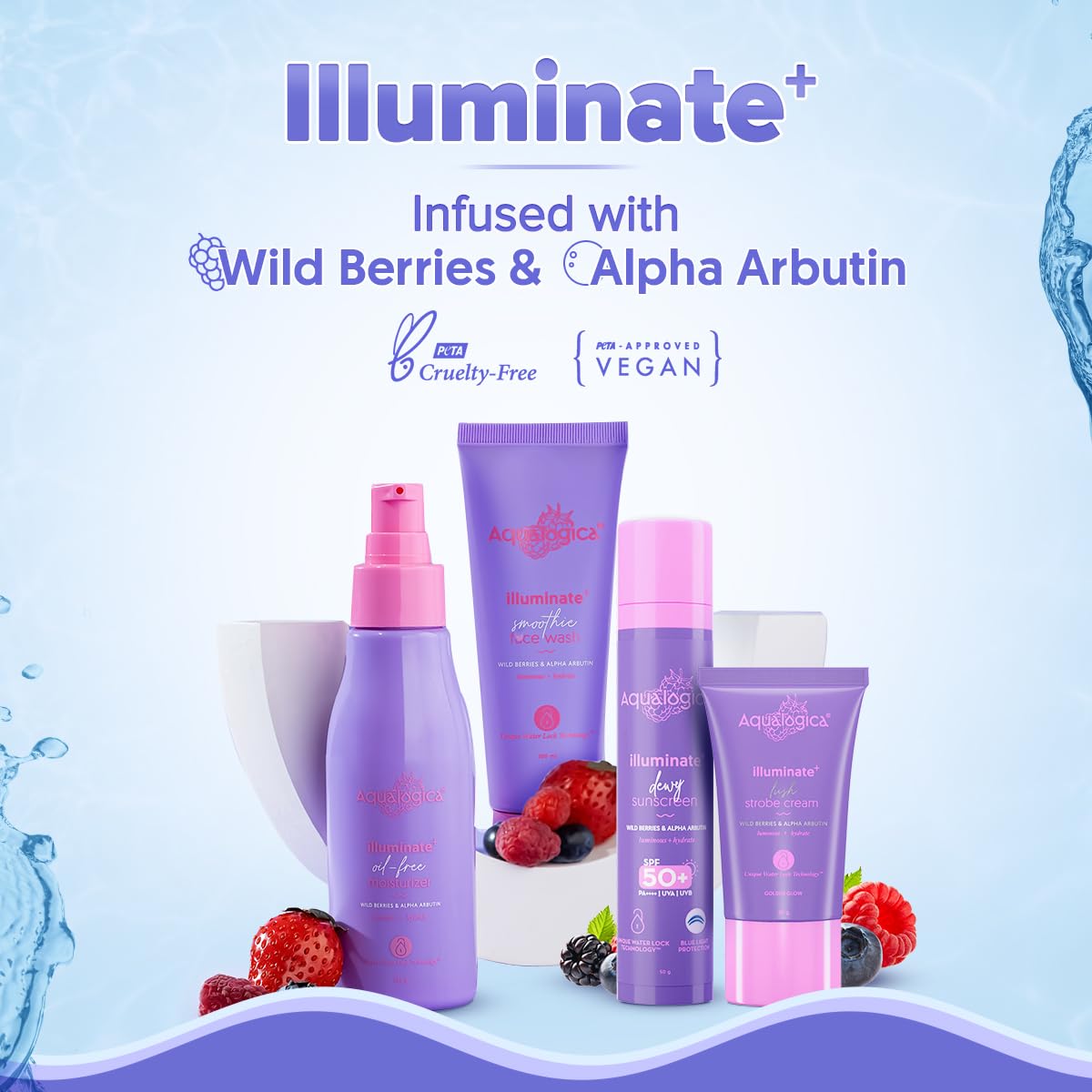 Aqualogica Illuminate+ Oil-Free Moisturizer with Wild Berries & Alpha Arbutin for Luminous Glow - Normal, Dry & Combination Skin -Hydration & Even Skin Tone for Men & Women | 100 g
