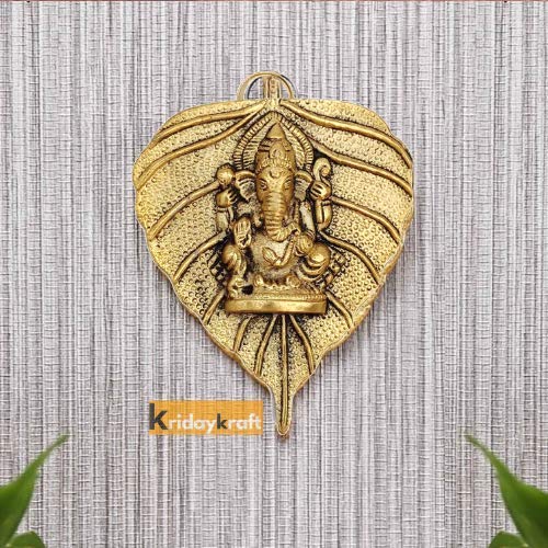 KridayKraft Metal Pan Patta Ganesh Decorative Wall Hanging Showpiece Figurine Gold