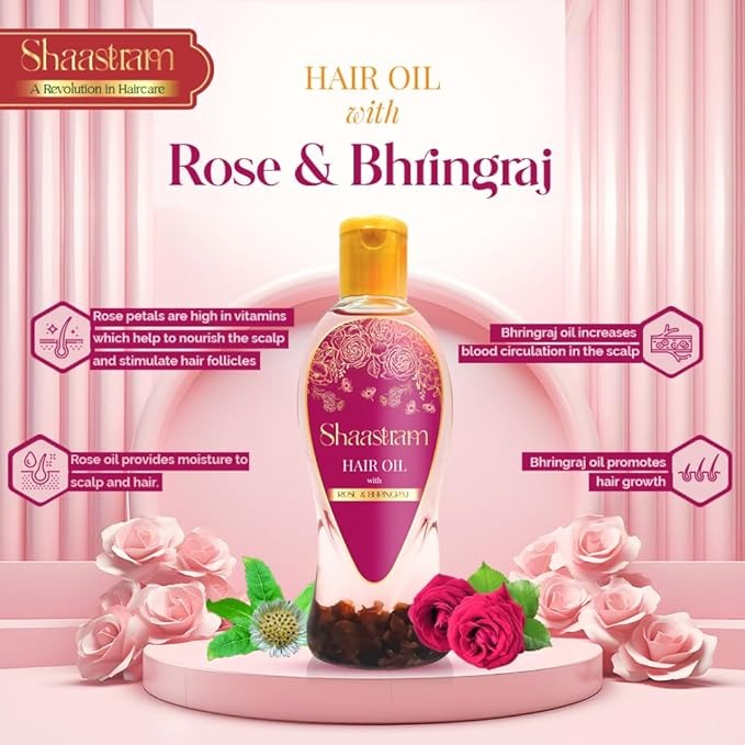 Shaastram Rose & Bhringraj Herbal Hair Oil - 180 ml