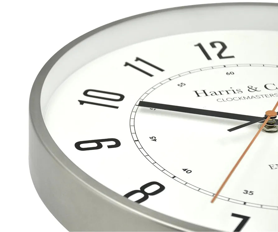 Harris & Co. Clockmasters Silent Sweep Noiseless Technology Wall Clock Grey